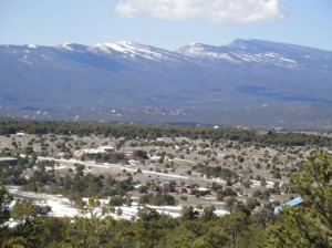 View across the valley to the Sandia Mountains beyond.